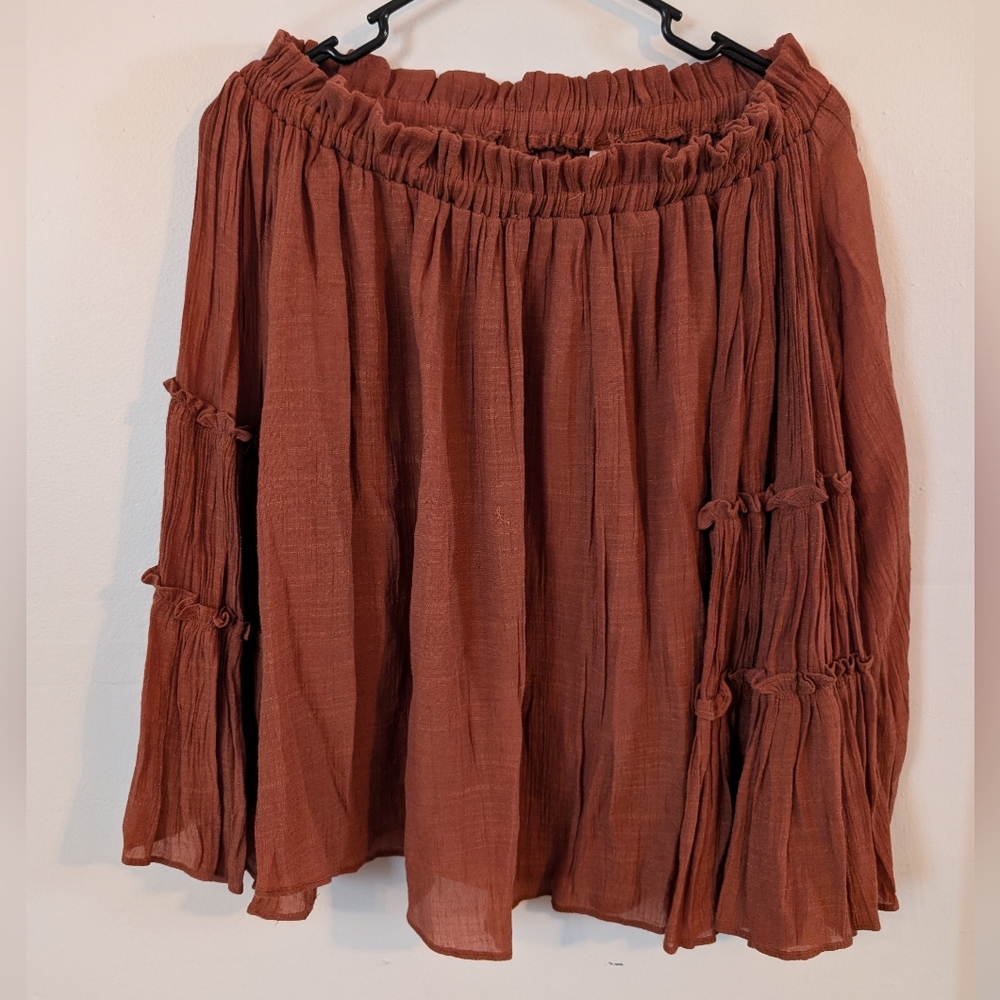 3 For $12‎ Clearance Flawless Off Shoulder Women's Burnt Orange Flowy Blouse